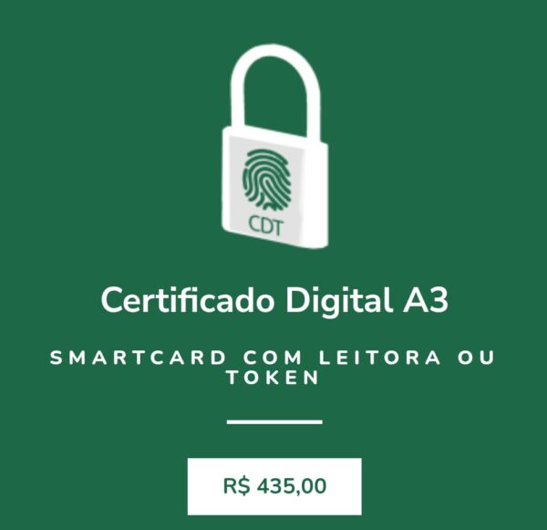 Certificado Digital A3 Smartcard com Leitora ou Token (Validade 2 Anos)