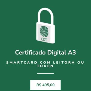 Certificado Digital A3 Smartcard com Leitora ou Token (Validade 3 Anos)