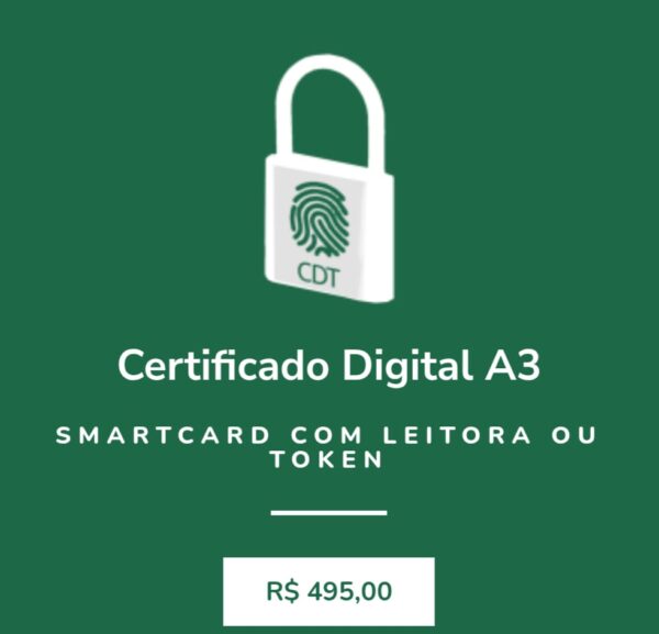 Certificado Digital A3 Smartcard com Leitora ou Token (Validade 3 Anos)