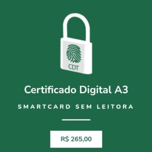 Certificado Digital A3 Smartcard sem leitora (Validade 1 Ano)