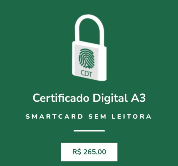 Certificado Digital A3 Smartcard sem leitora (Validade 1 Ano)