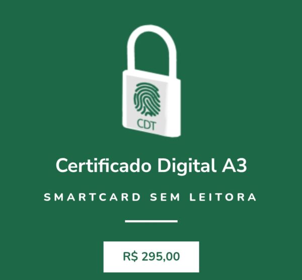 Certificado Digital A3 Smartcard sem leitora (Validade 2 Anos)