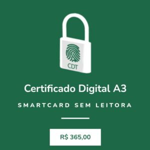 Certificado Digital A3 Smartcard sem leitora (Validade 3 Anos)