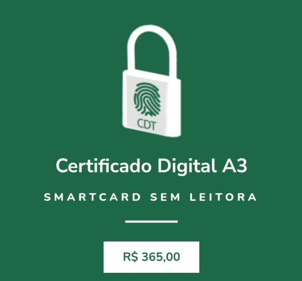 Certificado Digital A3 Smartcard sem leitora (Validade 3 Anos)
