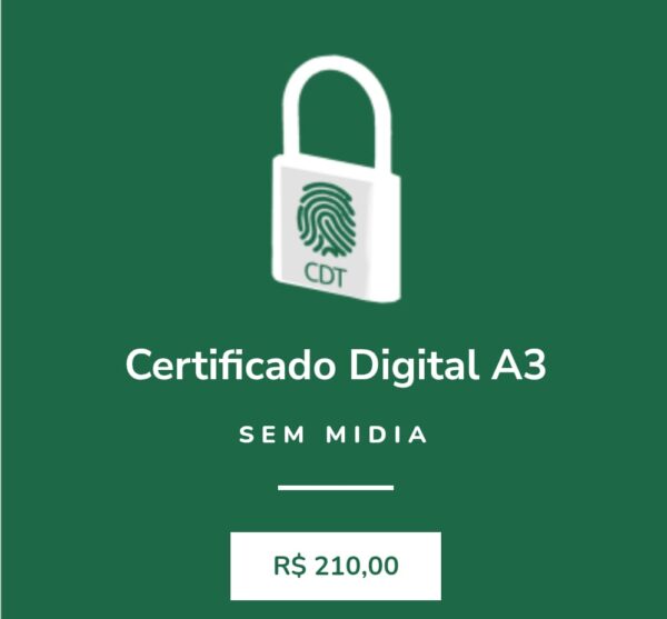 Certificado Digital A3 Sem midia (Validade 3 Anos)