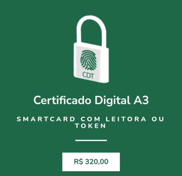 Certificado Digital A3 Smartcard com Leitora ou Token (Validade 1 Ano)
