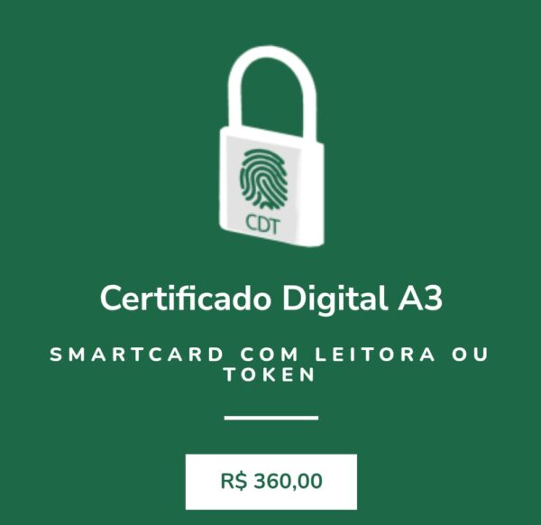 Certificado Digital A3 Smartcard com Leitora ou Token (Validade 2 Anos)