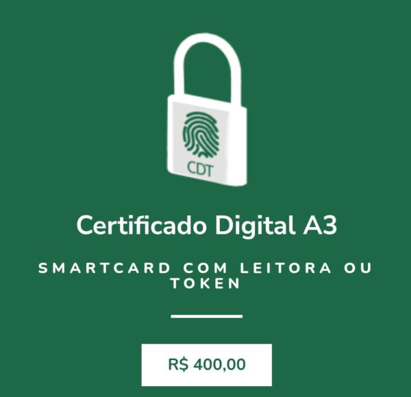 Certificado Digital A3 Smartcard com Leitora ou Token (Validade 3 Anos)