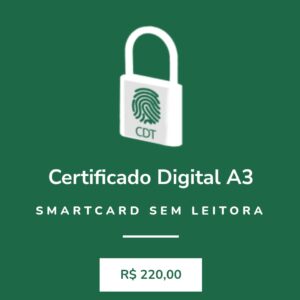 Certificado Digital A3 Smartcard sem leitora (Validade 2 Anos)