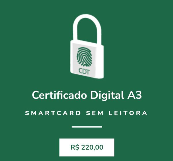 Certificado Digital A3 Smartcard sem leitora (Validade 2 Anos)