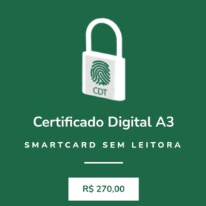 Certificado Digital A3 Smartcard sem leitora (Validade 3 Anos)