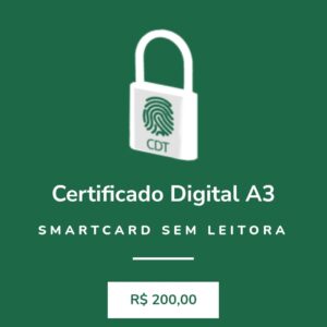 Certificado Digital A3 Smartcard sem leitora (Validade 1 Ano)