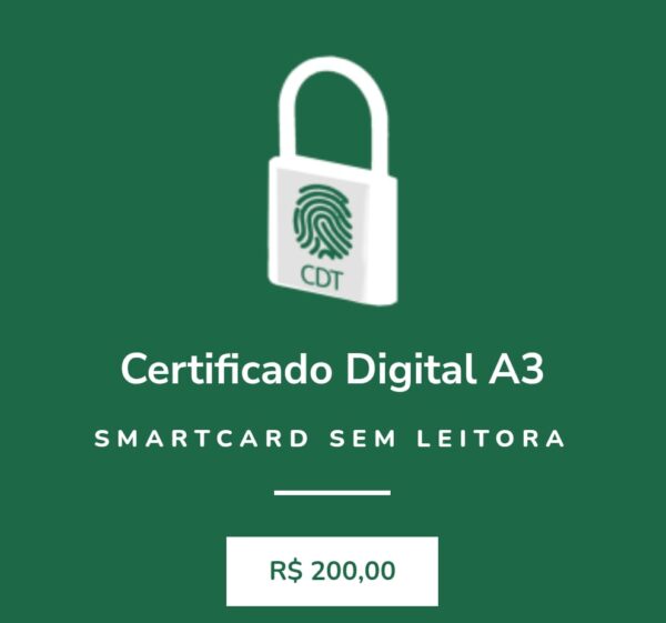 Certificado Digital A3 Smartcard sem leitora (Validade 1 Ano)